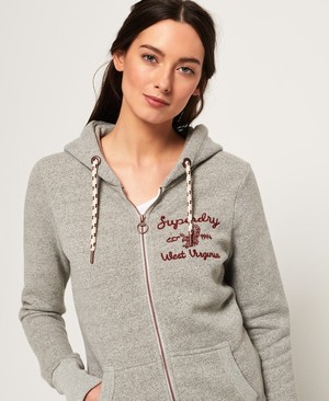 Superdry Rylee Embroidered Cipzár Női Kapucnis Pulóver Szürke | EXRGI5083